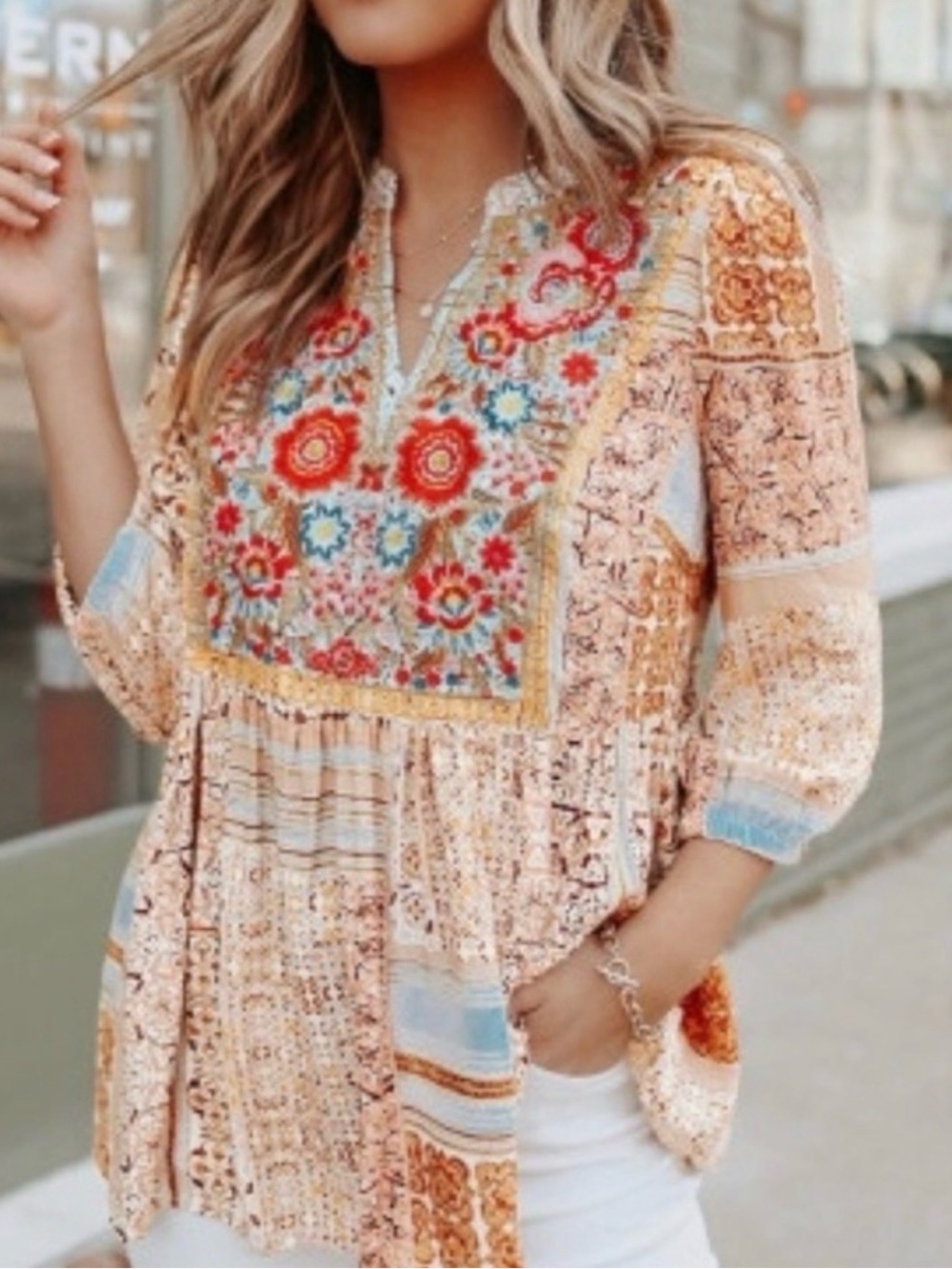 Bohemian Floral Embroidered Top Blouse